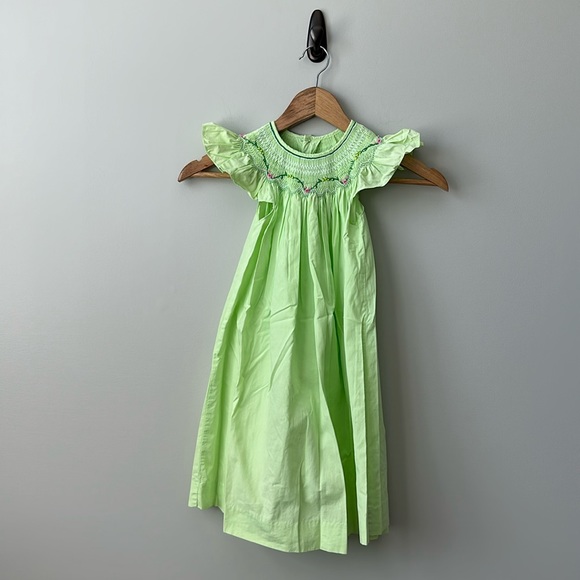 mom & me Other - Girls Mom & Me green Smocked floral embroidery pearl detail dress 3